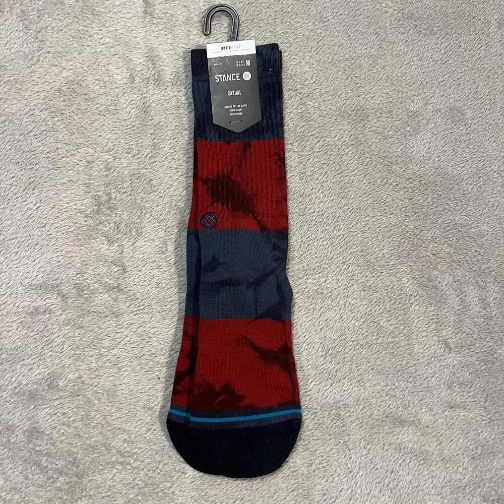 Stance Assurance Socks Mens Medium Navy Red Striped Crew Mid Cushion InfiKnit